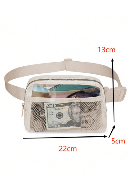 Brown Adjustable Straps Zipper Clear Waist Bag