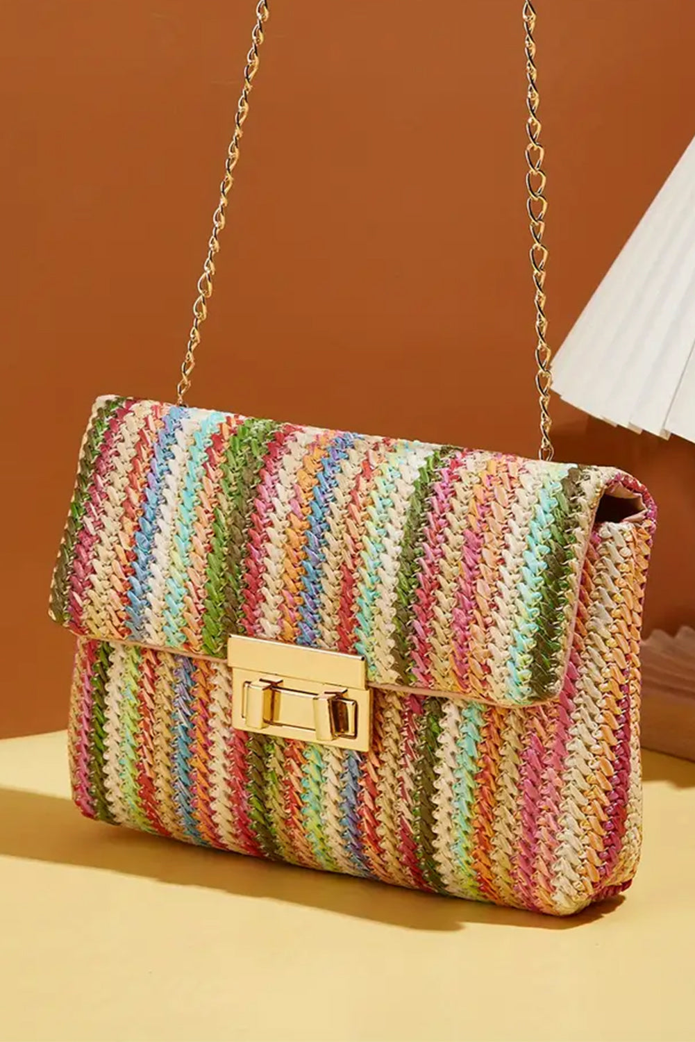 Strawberry Pink Striped Crochet Flapped Single Shoulder Bag