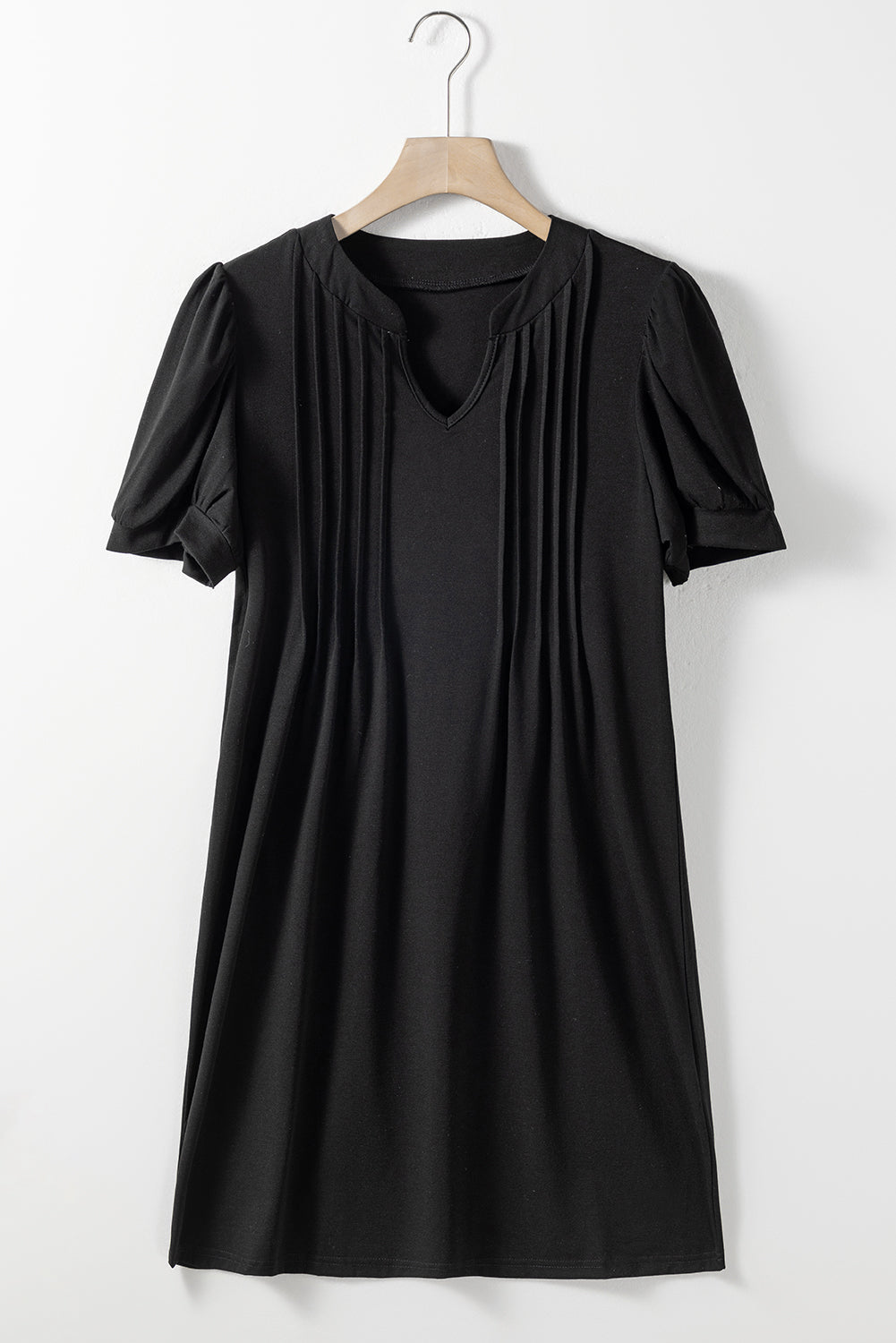 Desert Palm Notched Neck Pleated Puff Sleeve T Shirt Dress