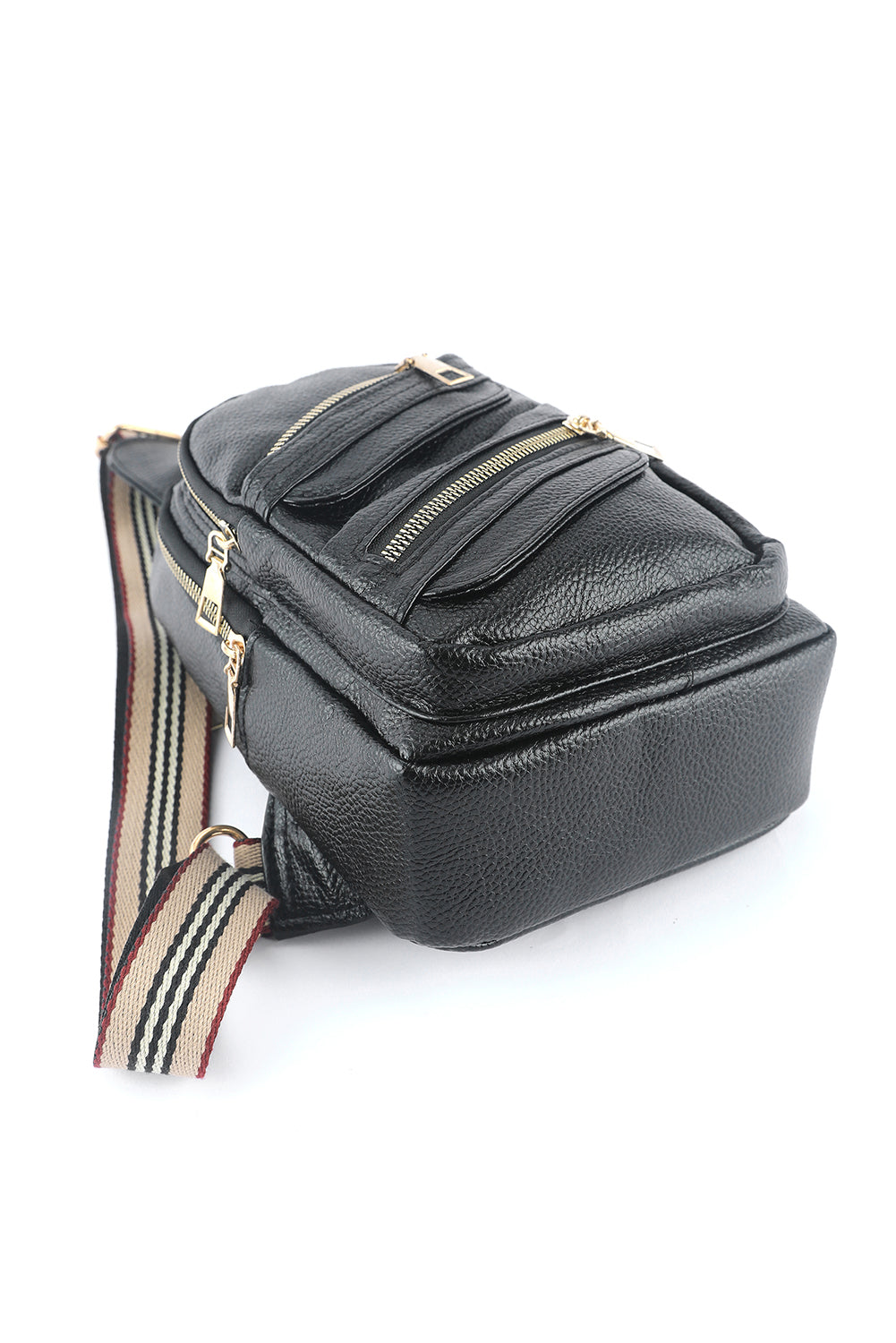 Black Faux Leather Zipped Sling Bag