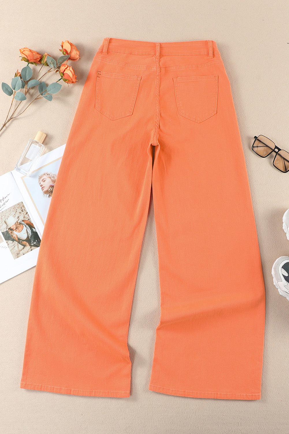 Orange Acid Wash High Waist Wide Leg Jeans