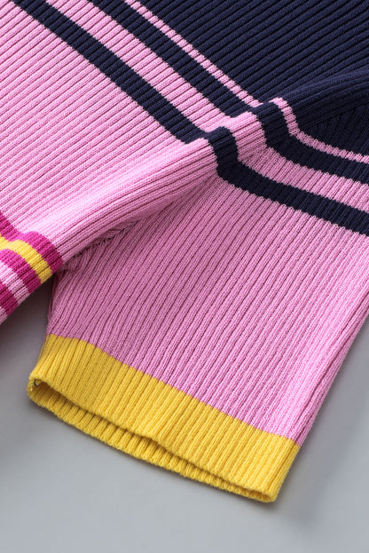 Pink Mixed Stripes Ribbed Knit Top