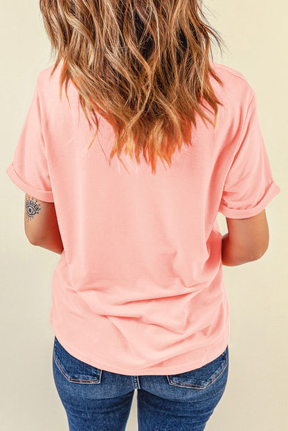 Pink FOREVER CHASING SUNSET Graphic Round Neck T Shirt