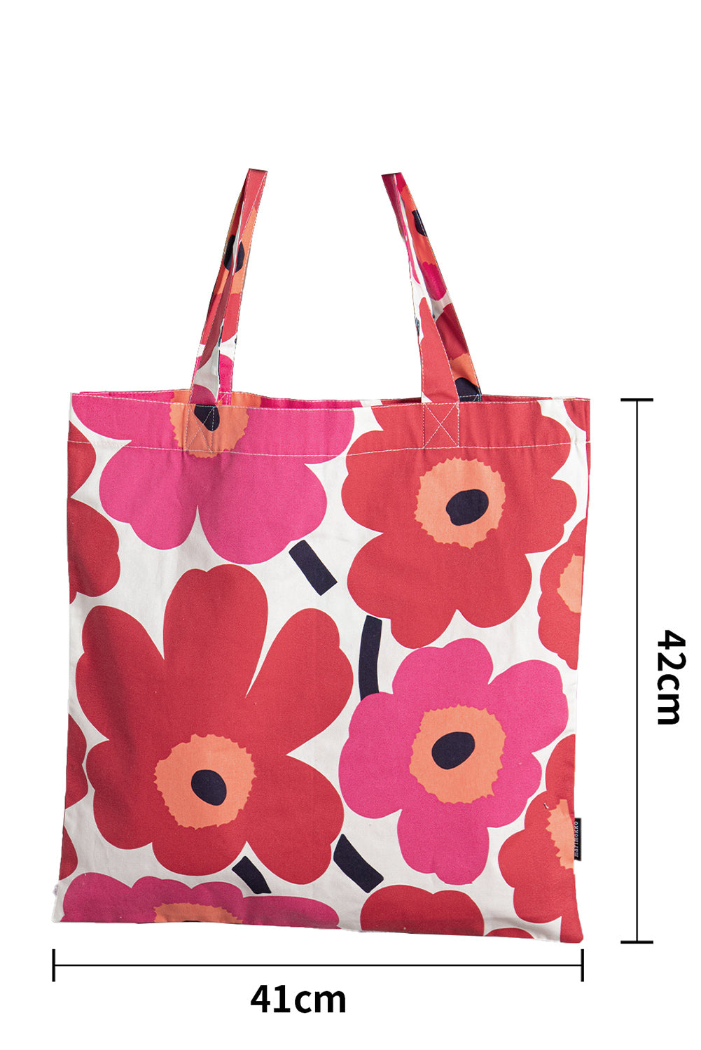 Red 60s Flower Print Portable Cotton Cloth Bag