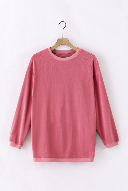 Strawberry Pink Ribbed Corded Oversized Sweatshirt