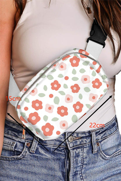 White 60s Vintage Flower Print Zip Up Crossbody Bag