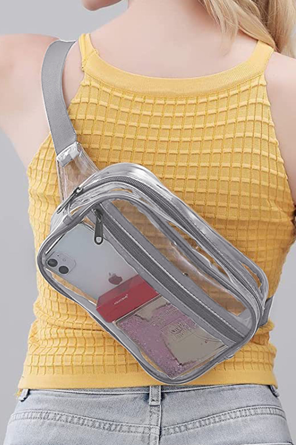 Yellow Clear PVC Adjustable Strap Crossbody Bag