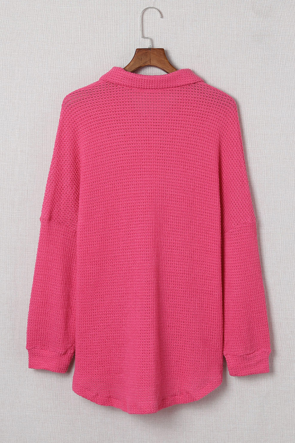 Pink Waffle Knit Button Up Casual Shirt