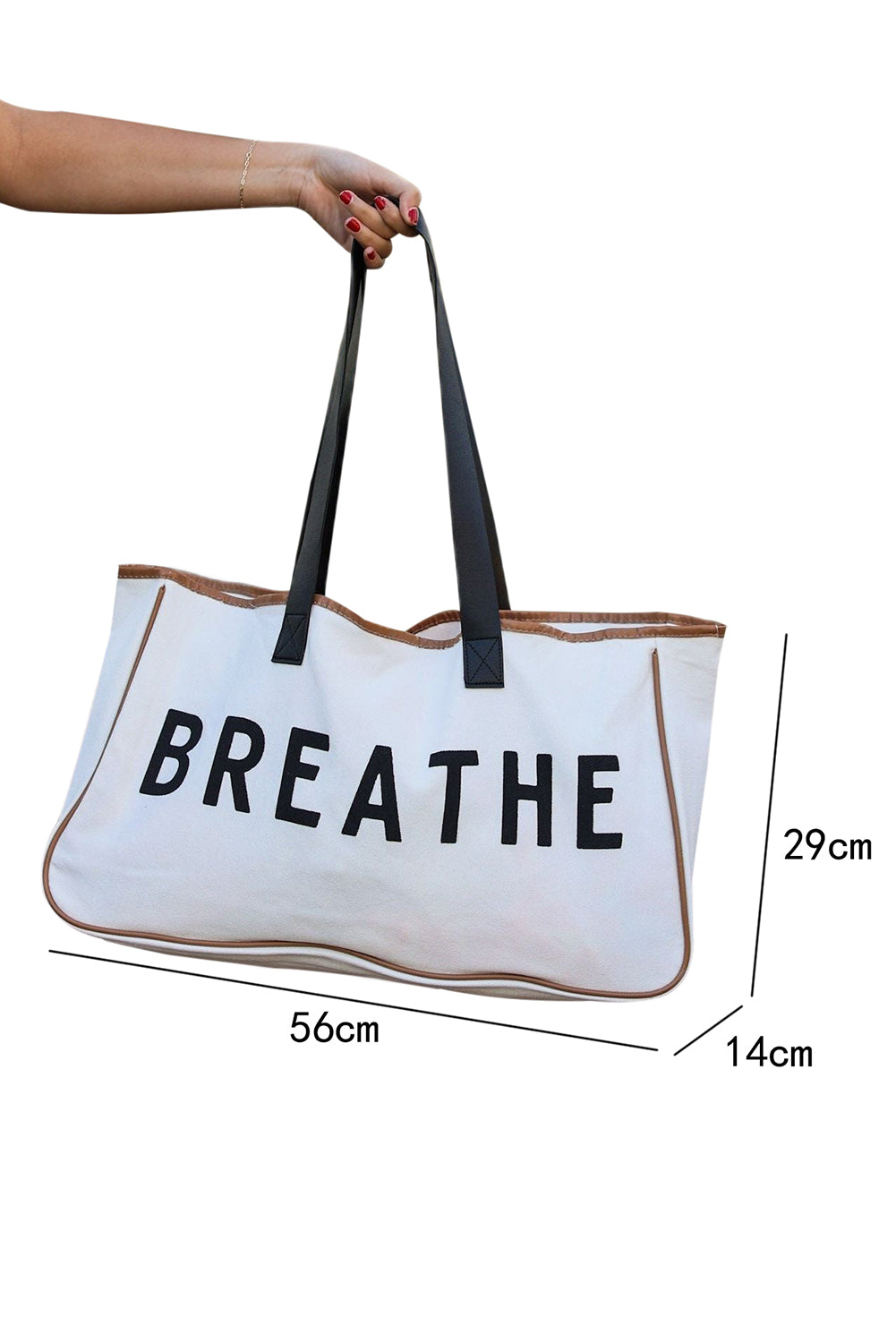 White Vacation BREATHE Contrast Trim Large Tote Bag