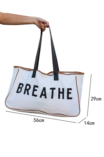 White Vacation BREATHE Contrast Trim Large Tote Bag