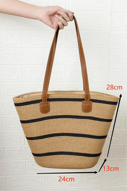 Black Vacation Straw Woven Striped One Shoulder Bag