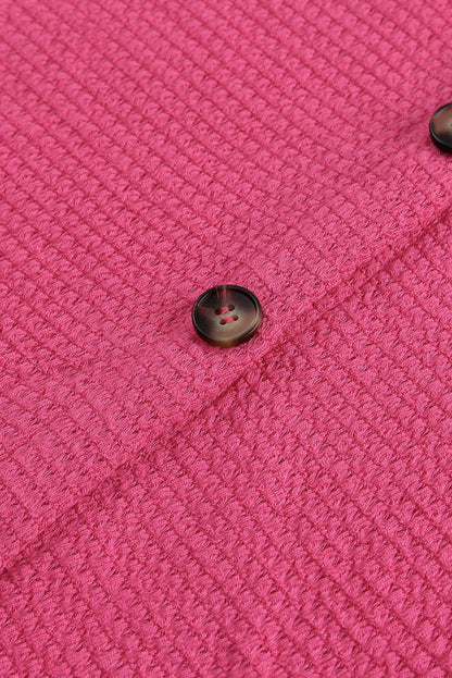 Pink Waffle Knit Button Up Casual Shirt