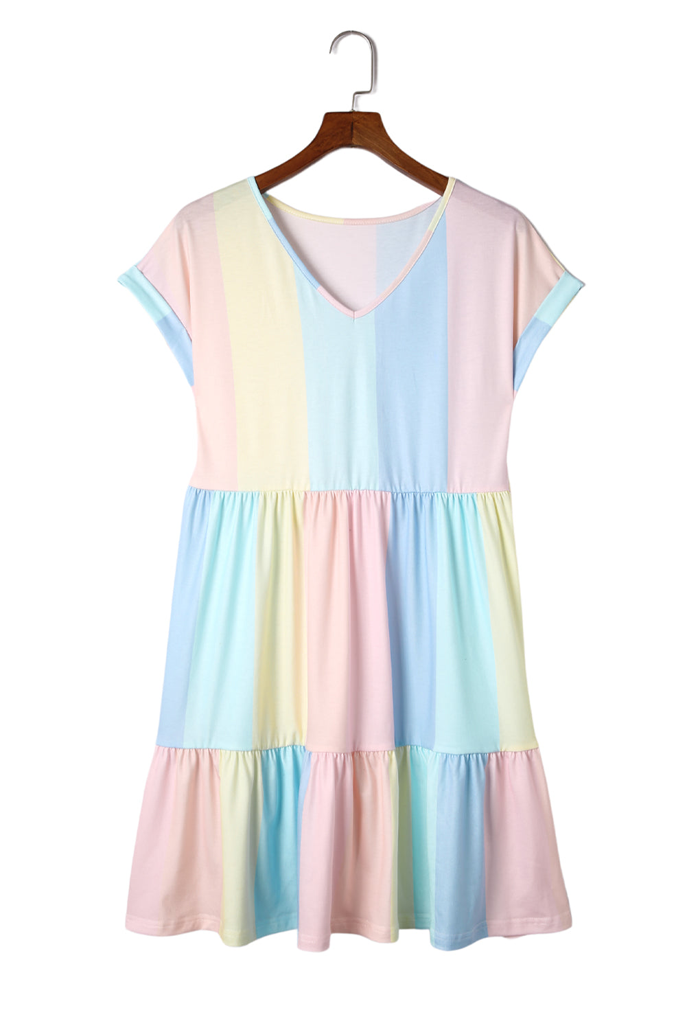 Multicolor Striped Color Block Tiered Mini Dress