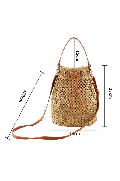 Wholesale Camel Paper Rope Woven Large Capacity Bucket Shoulder Bag