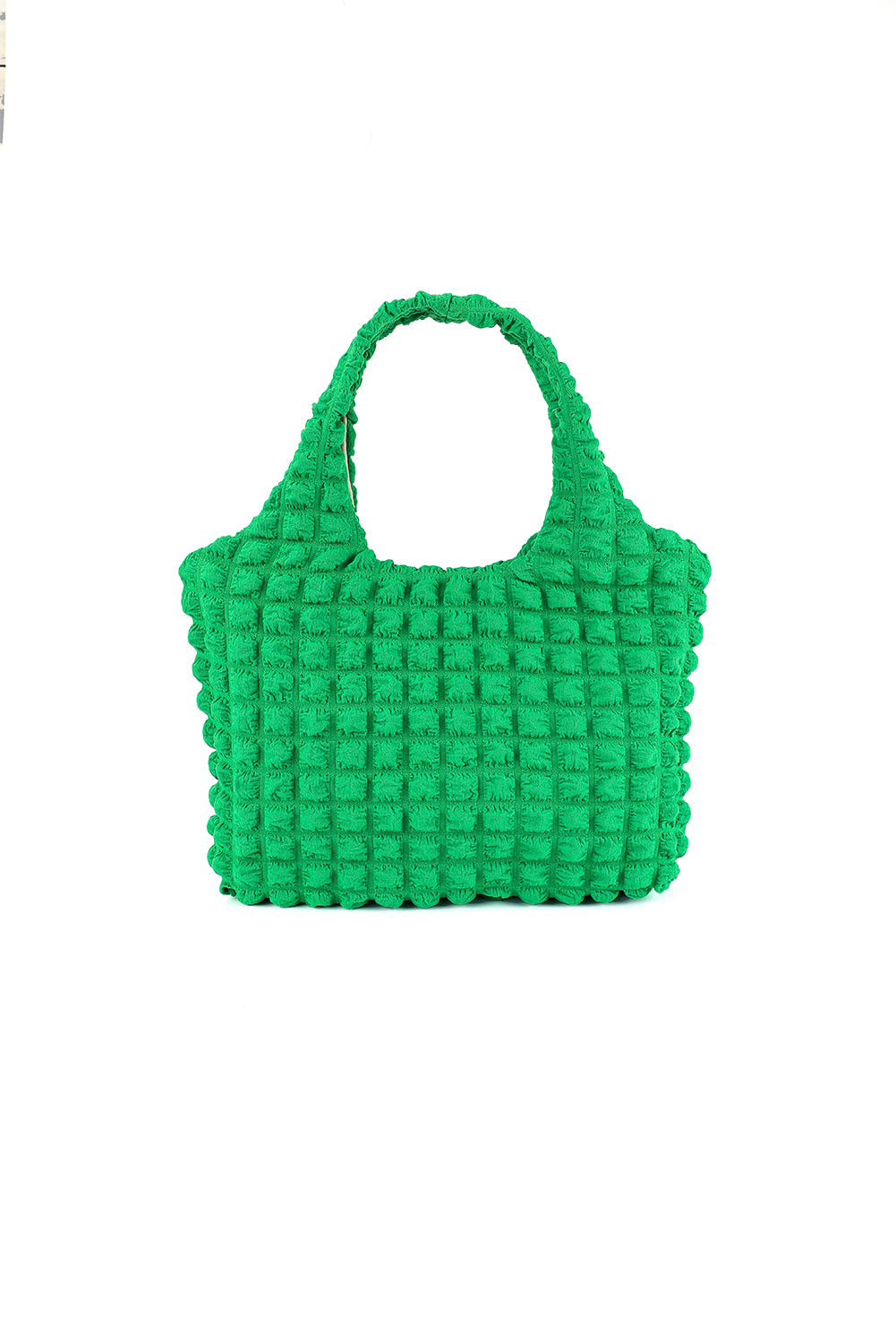 Green Textured Pleated Bubble Shoulder Bag