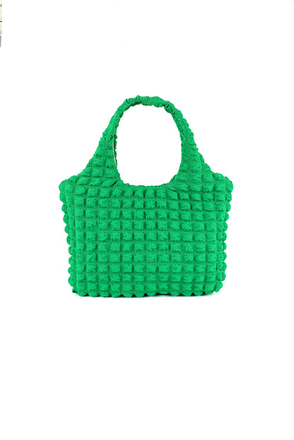 Green Textured Pleated Bubble Shoulder Bag