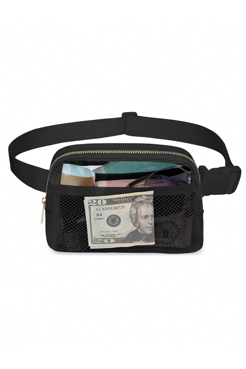 Brown Adjustable Straps Zipper Clear Waist Bag