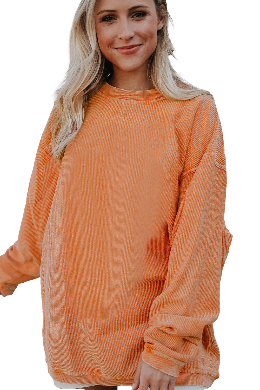 Orange Ribbed Corded Oversized Sweatshirt