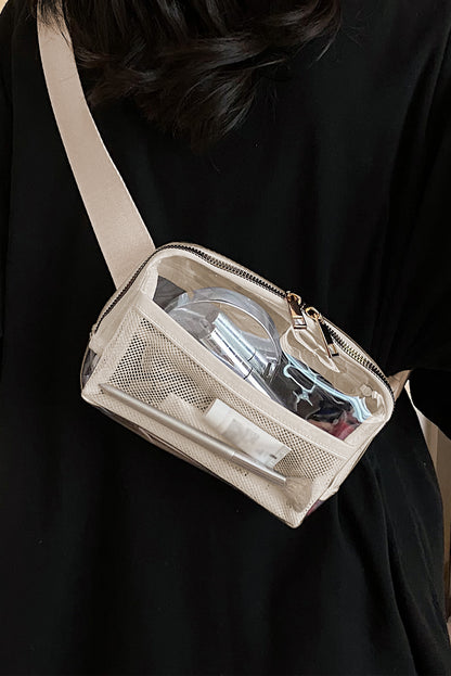 Brown Adjustable Straps Zipper Clear Waist Bag